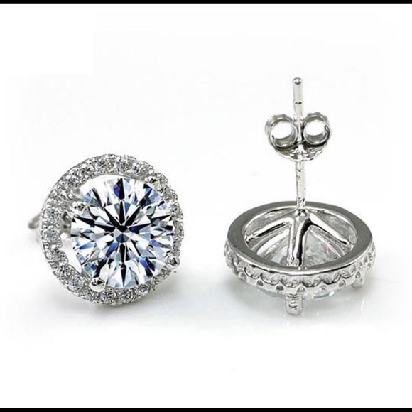 Round cut halo earrings - Picture 1 of 3